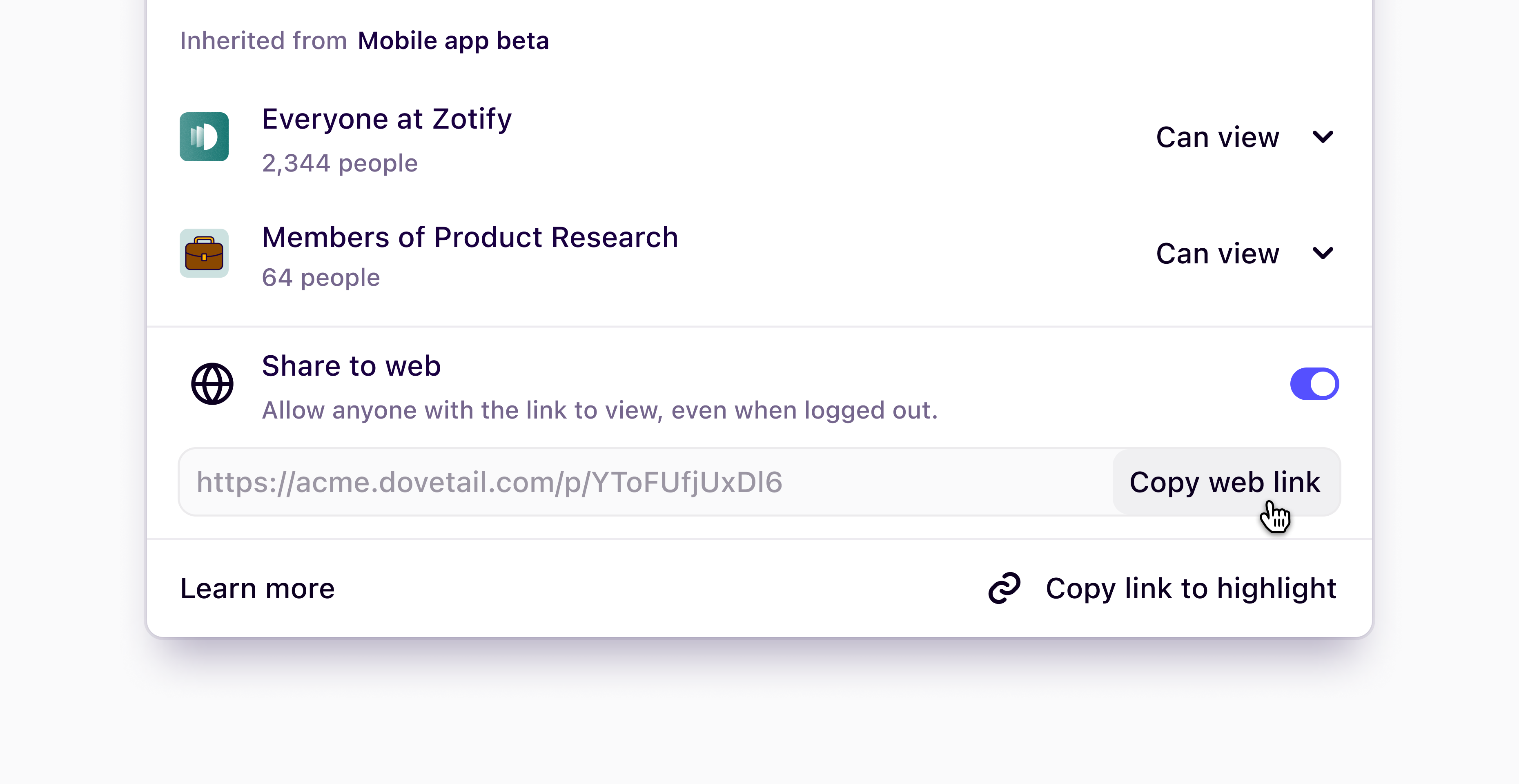 Share highlights with public links