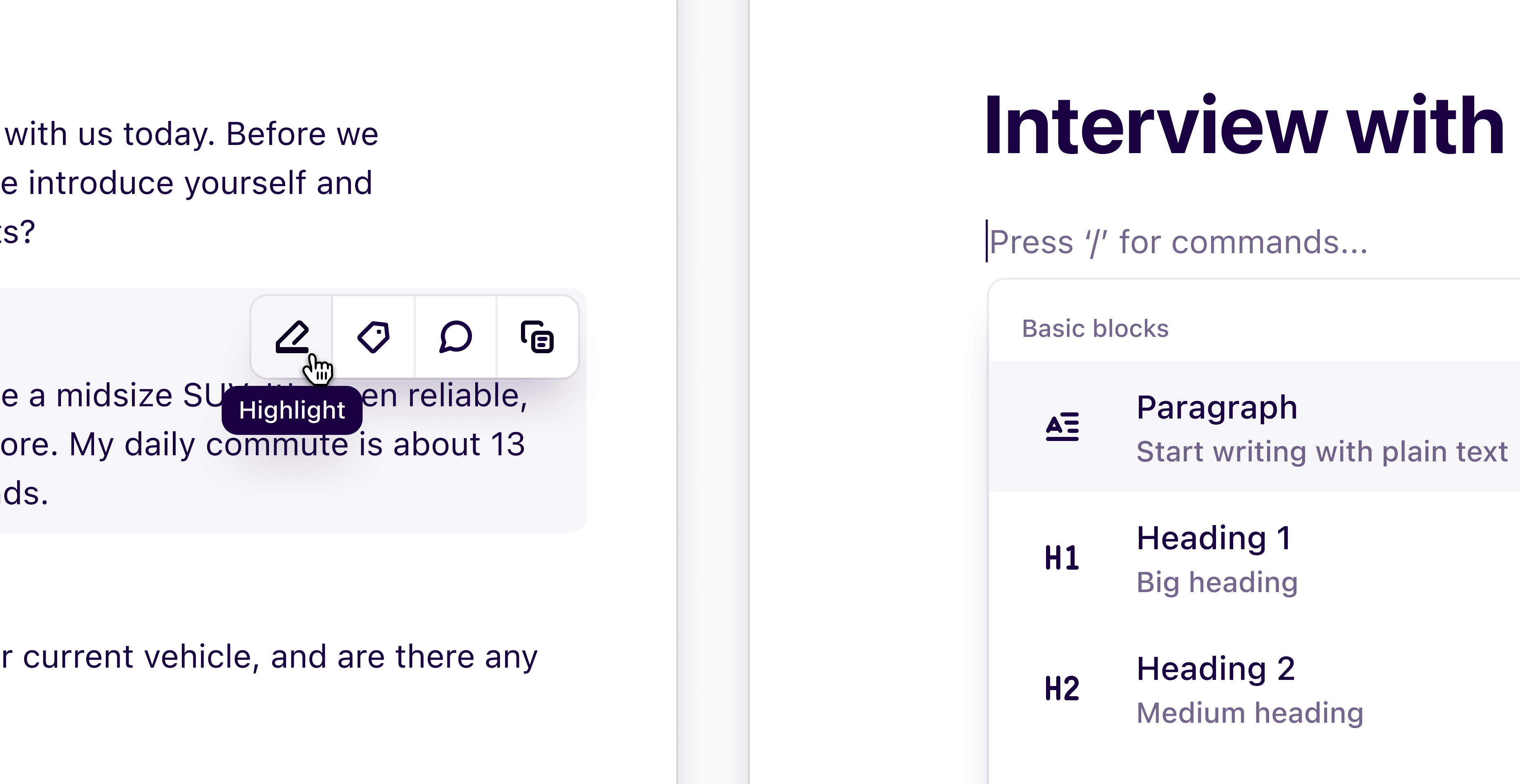 Improved note and insights editor experience