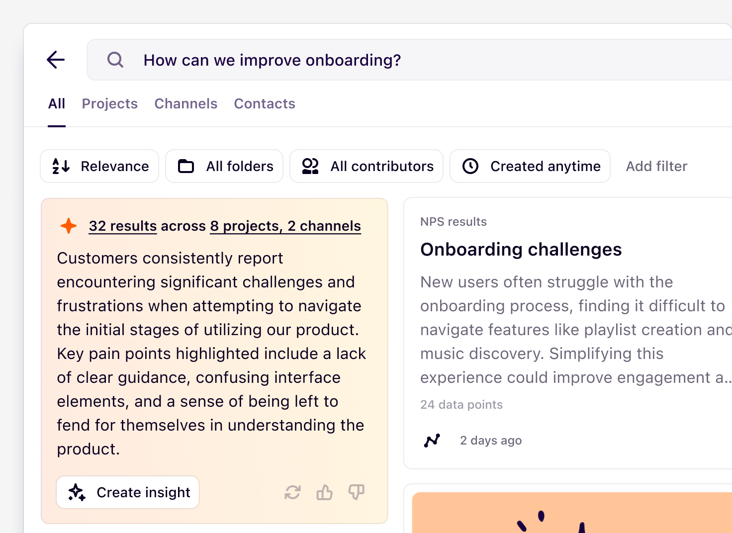 Using magic search to answer questions across both research and voice of customer.