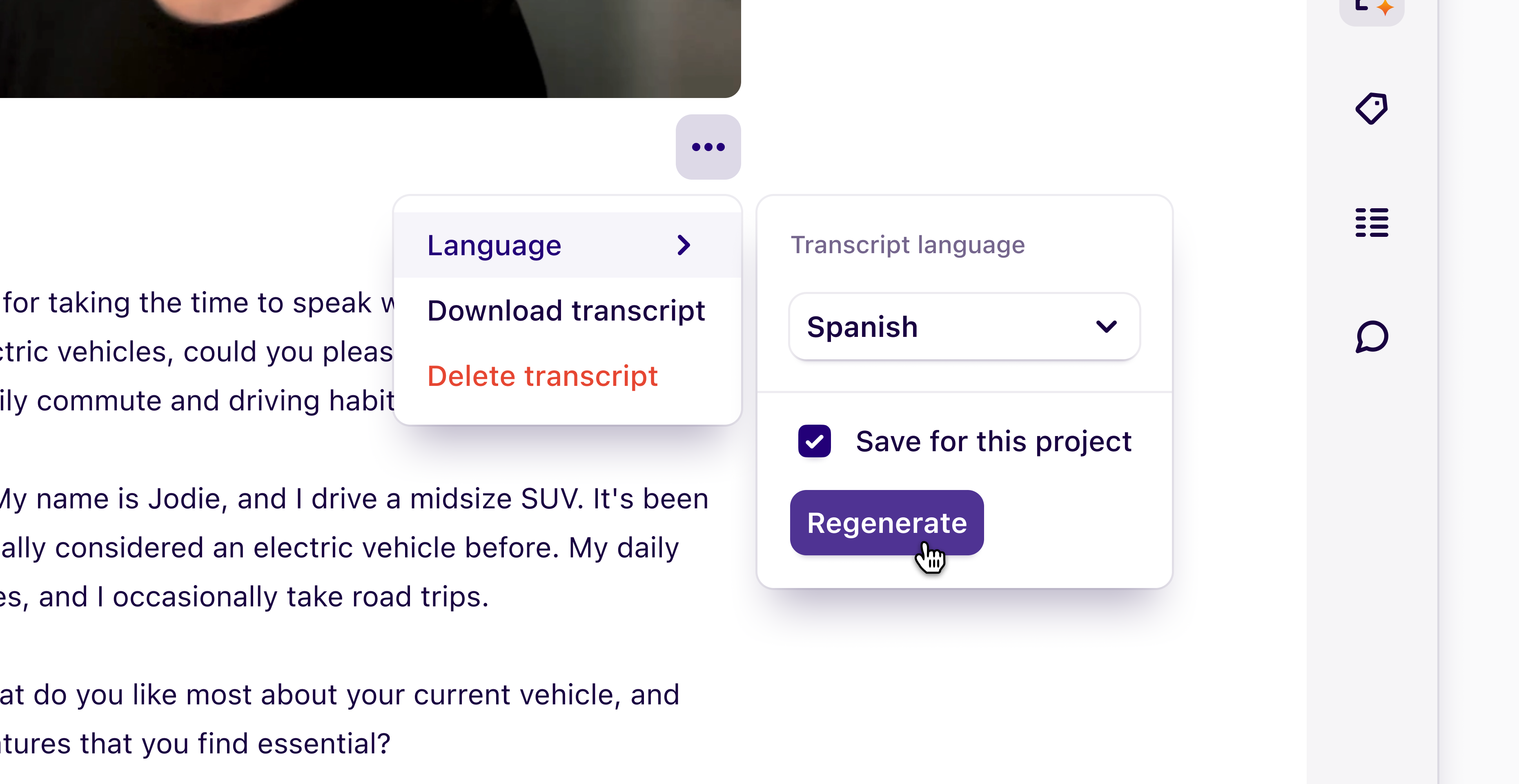 Set a default project and workspace transcription language