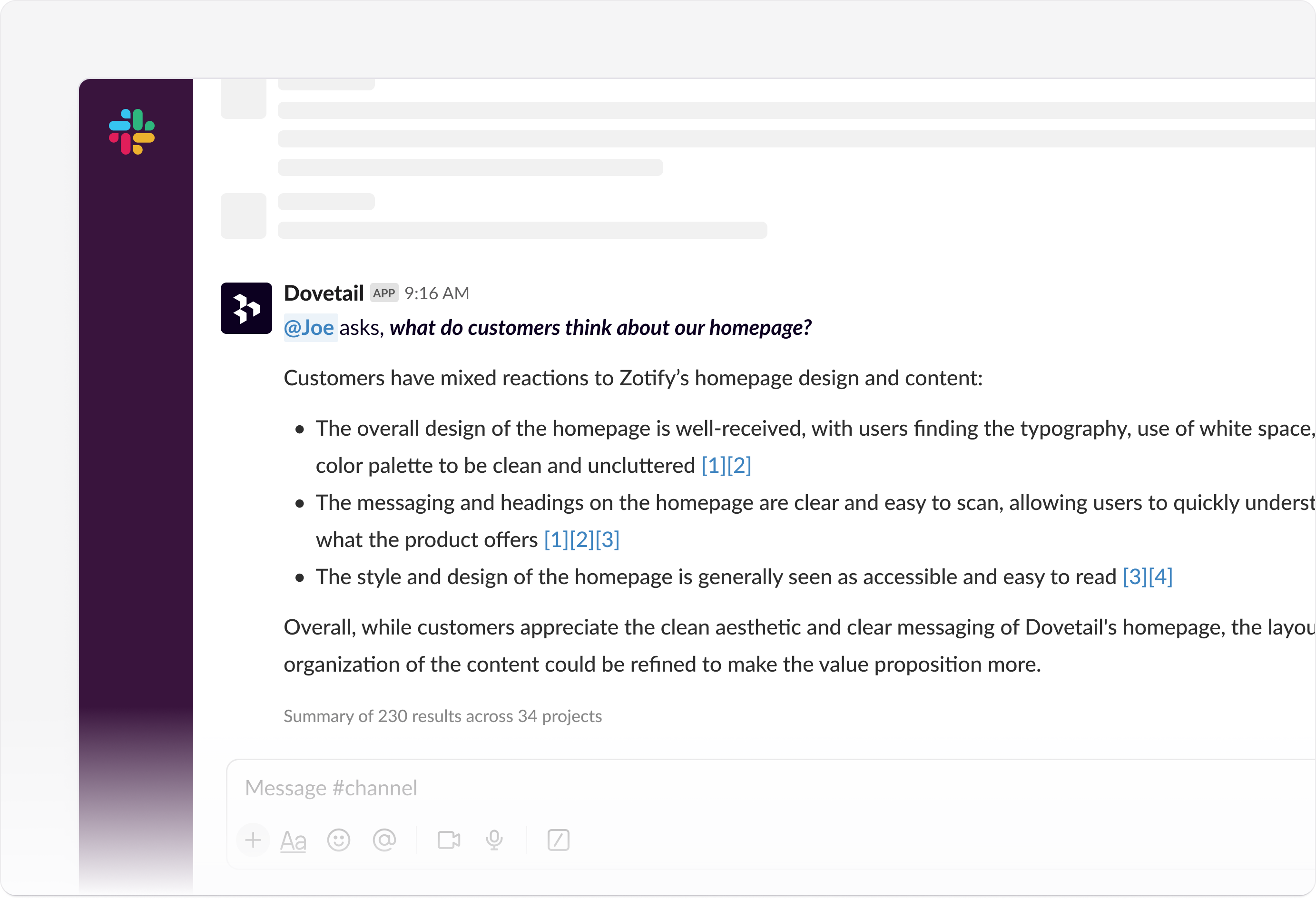 Ask Dovetail allows anyone in your organization to chat with your customer insights.