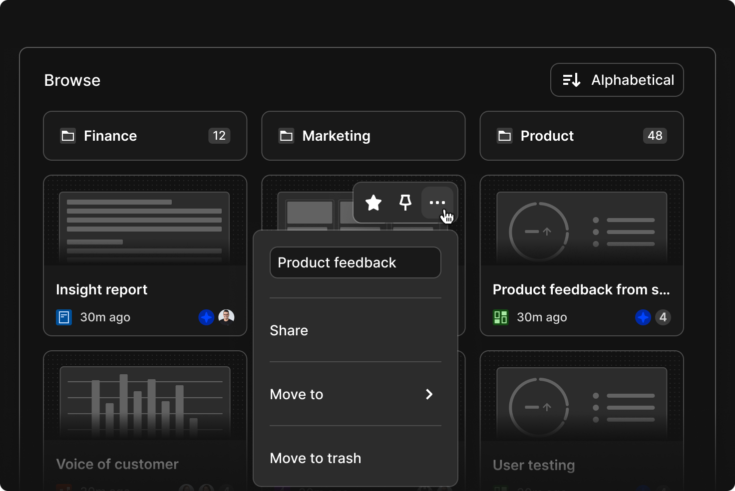 The Browse section showing folders and content with a context menu open