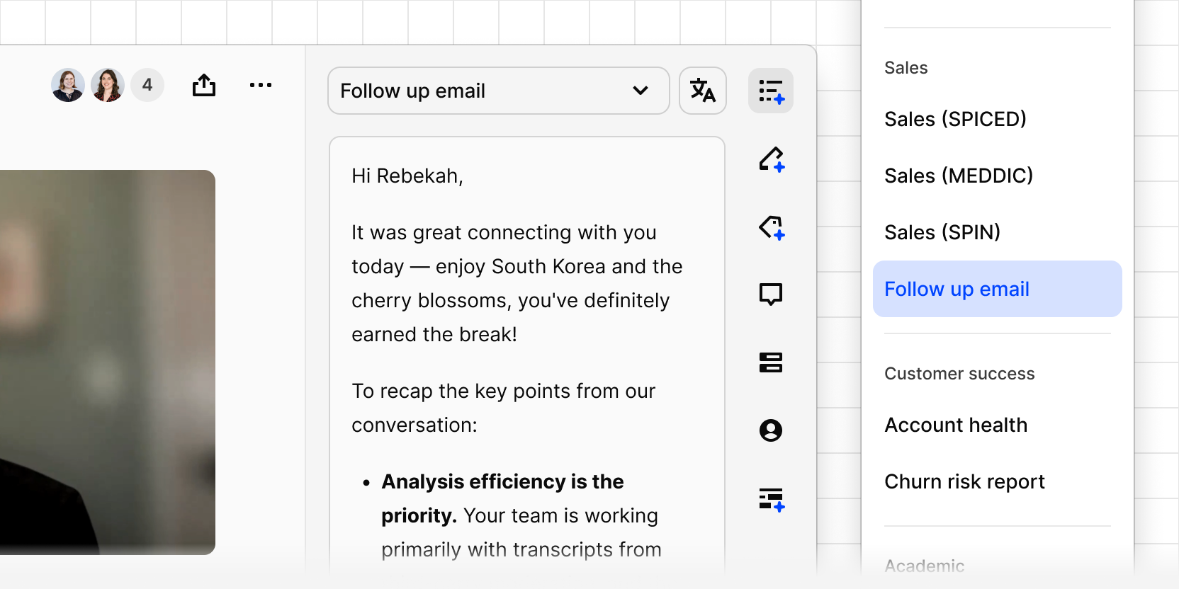 Follow up email summary framework for sales