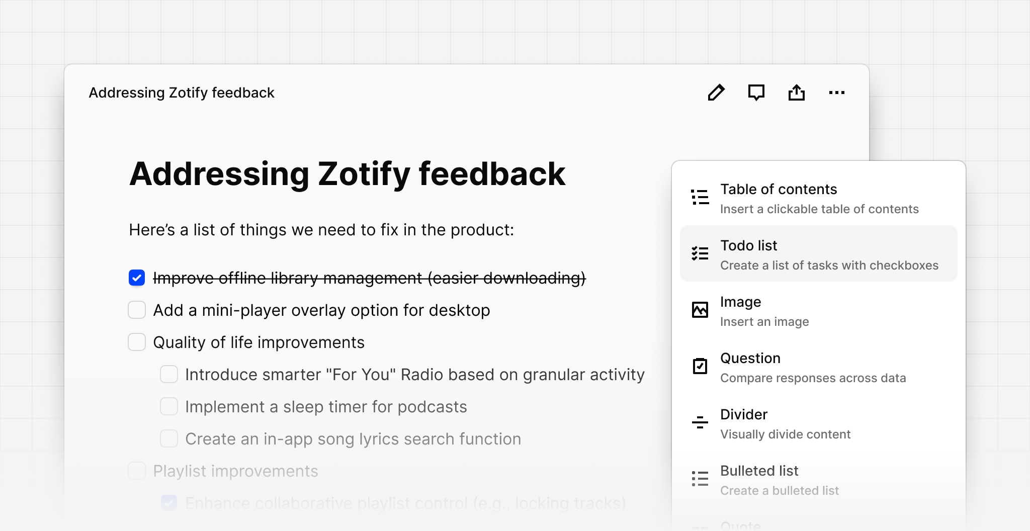 Todo lists in the editor