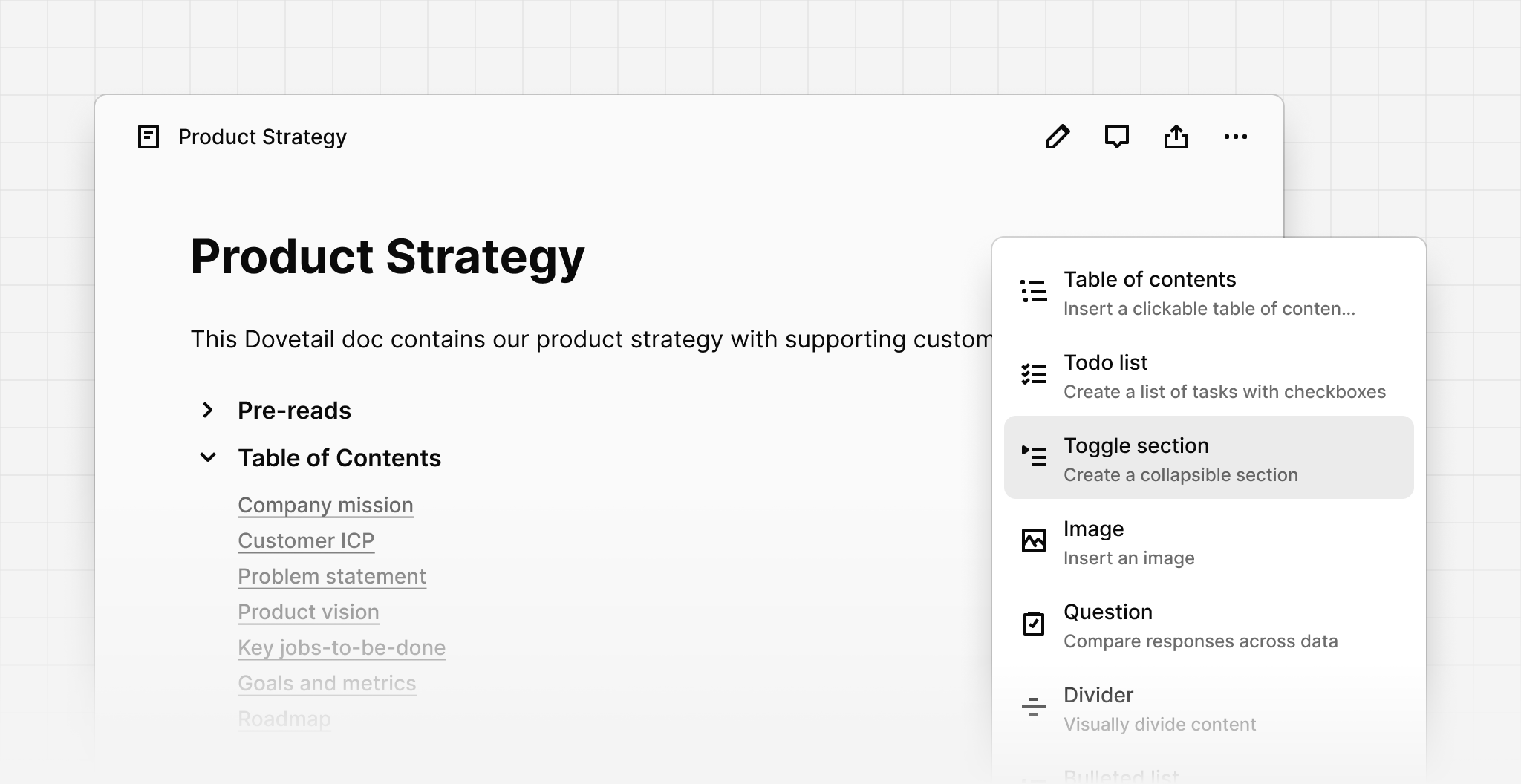 Toggle section in the editor